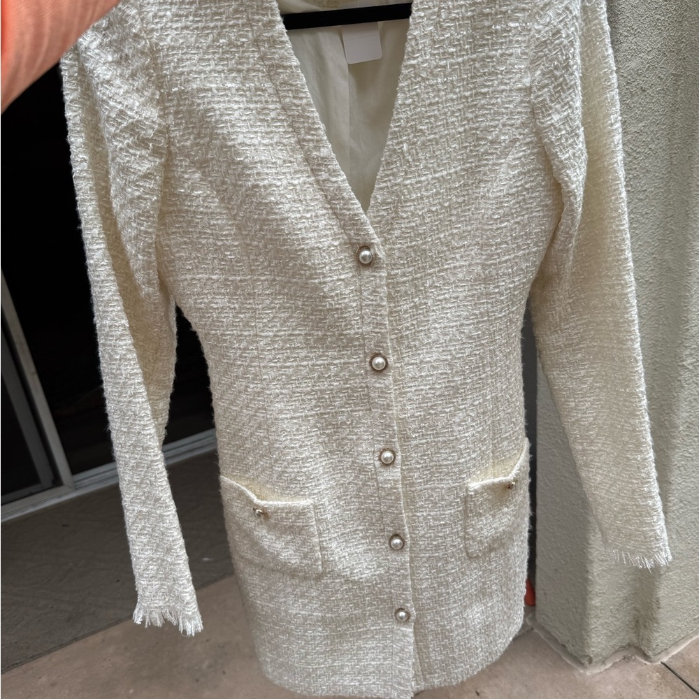 Cream Textured dress with Tailored Silhouette